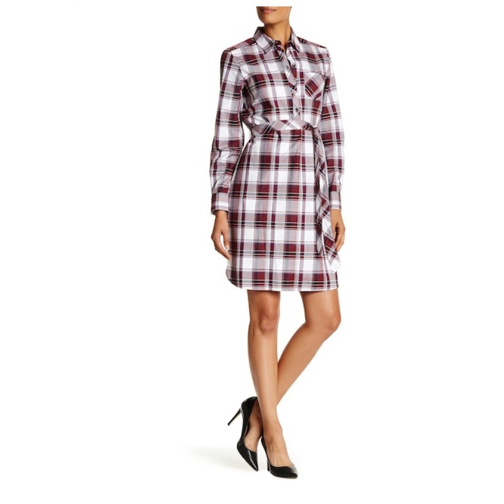 Foxcroft Herringbone Plaid Shirt Long Sleeve Dress 6